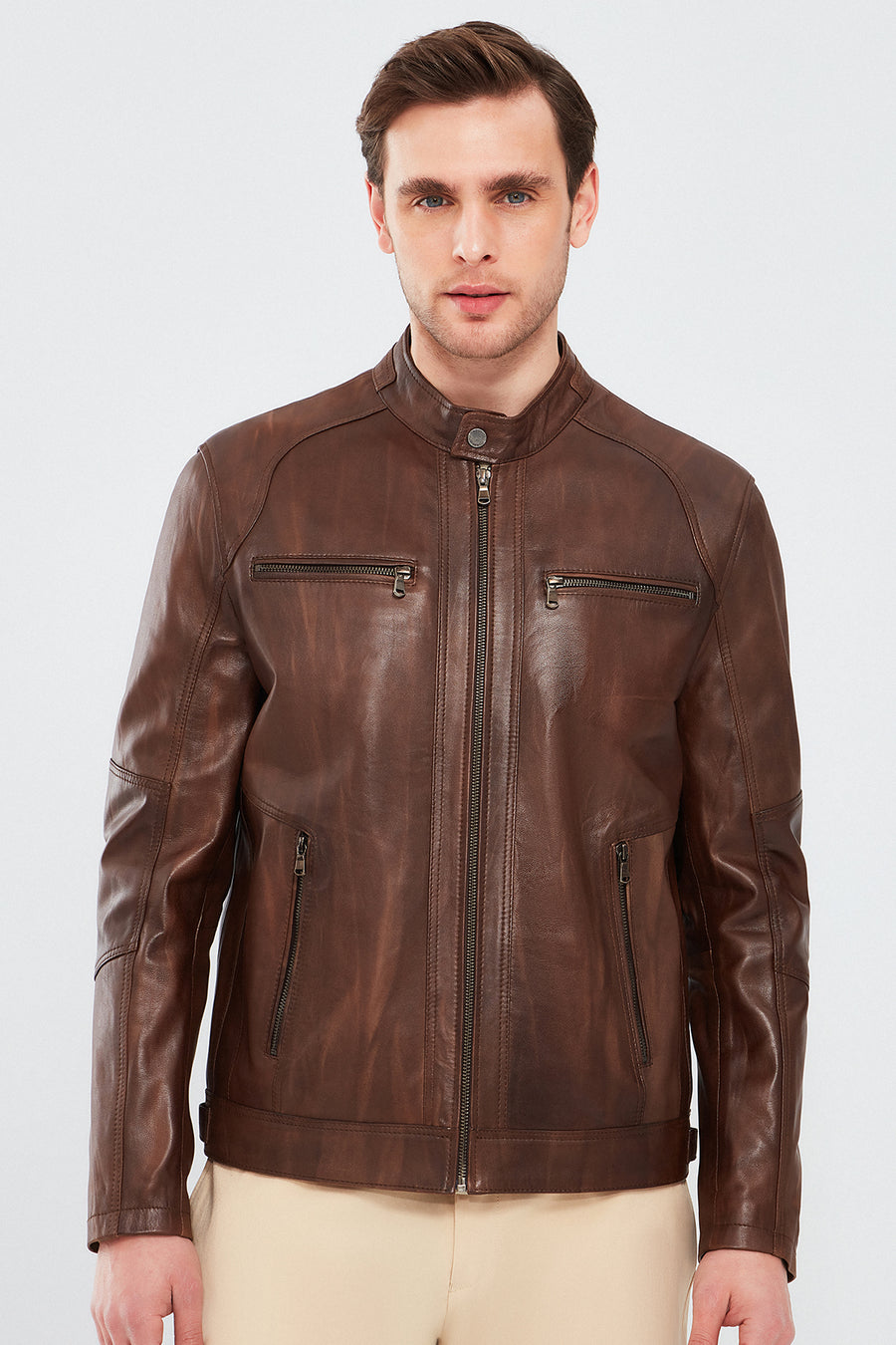 Alanzo Men's Brown Leather Coat