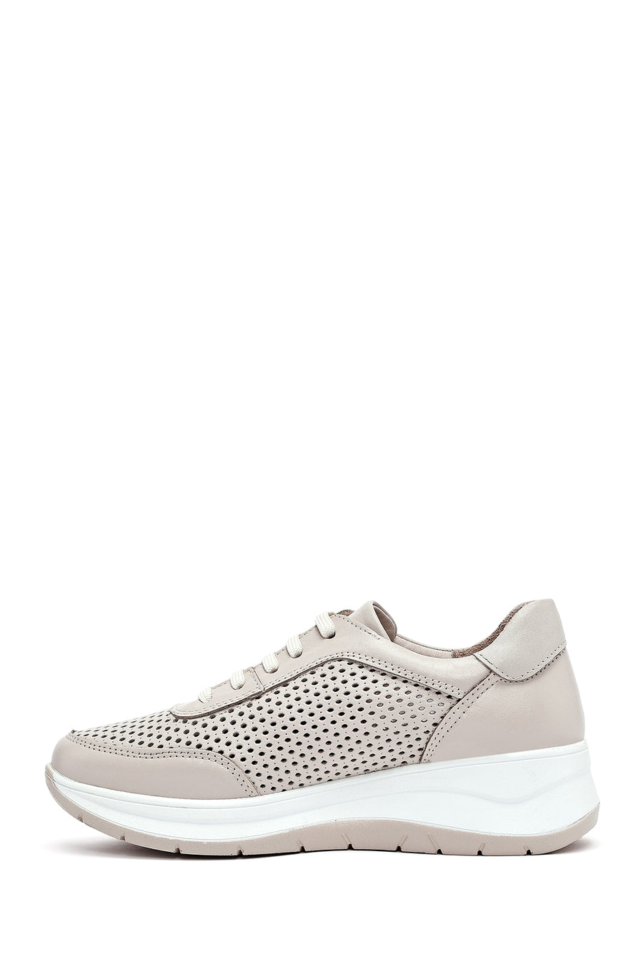 Women's Cream Lace-Up Thick-Sole Leather Sneakers