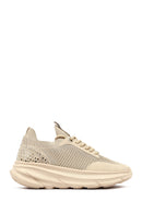 Derimod Zero Women Beige Lace-Up Thick-Soled Fabric Sneaker | Derimod