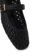 Woman Black Buckled Braided Ballerine flats | Derimod
