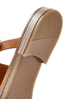 Women's Brown Leopard Patterned Leather Slippers | Derimod