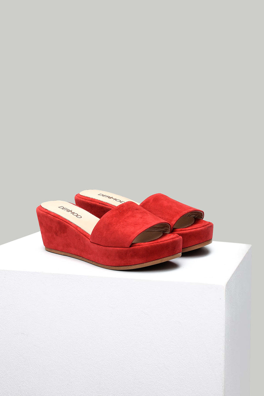 Wedge Heeled Suede Leather Women's Slippers