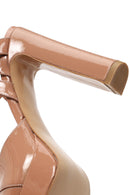 Woman Beige Ankle-Buckle Platform Thick High-Heeled Patent Leather Sandal | Derimod