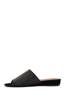 Women's Black Stoned Leather Slippers | Derimod
