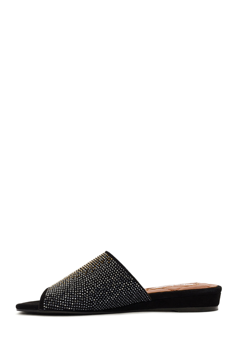 Women's Black Stoned Leather Slippers