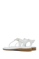Women's White Flip-Flop Patent Leather Sandals | Derimod