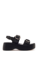 Women's Black Double Buckle Thick-Soled Braided Sandals | Derimod