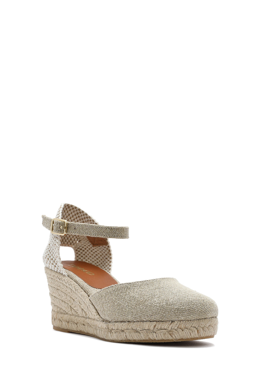 Women's Beige Ankle Buckle Wedge Heel Fabric Espadrille Sandals