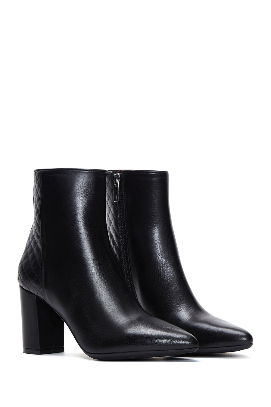 Women's Black Heeled Zippered Casual Leather Boots