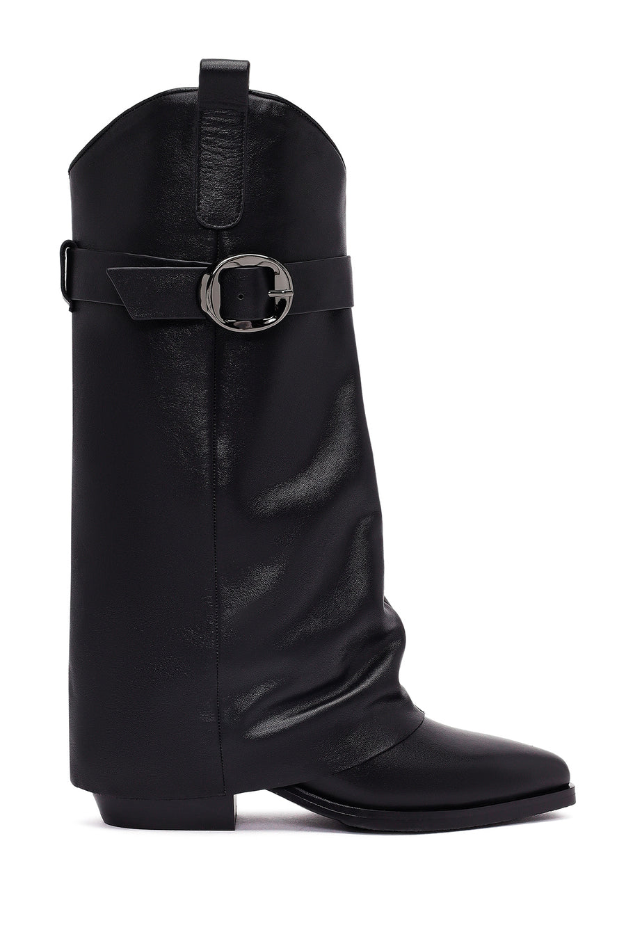 Women's Black Buckled Thick Heeled Leather Boot 25AFD490618 | Derimod