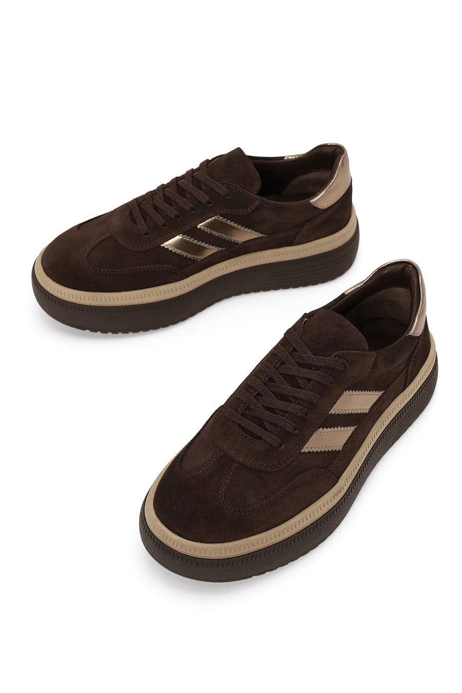 Kadın Kahverengi Bağcıklı Kalın Tabanlı Süet Deri Sneaker