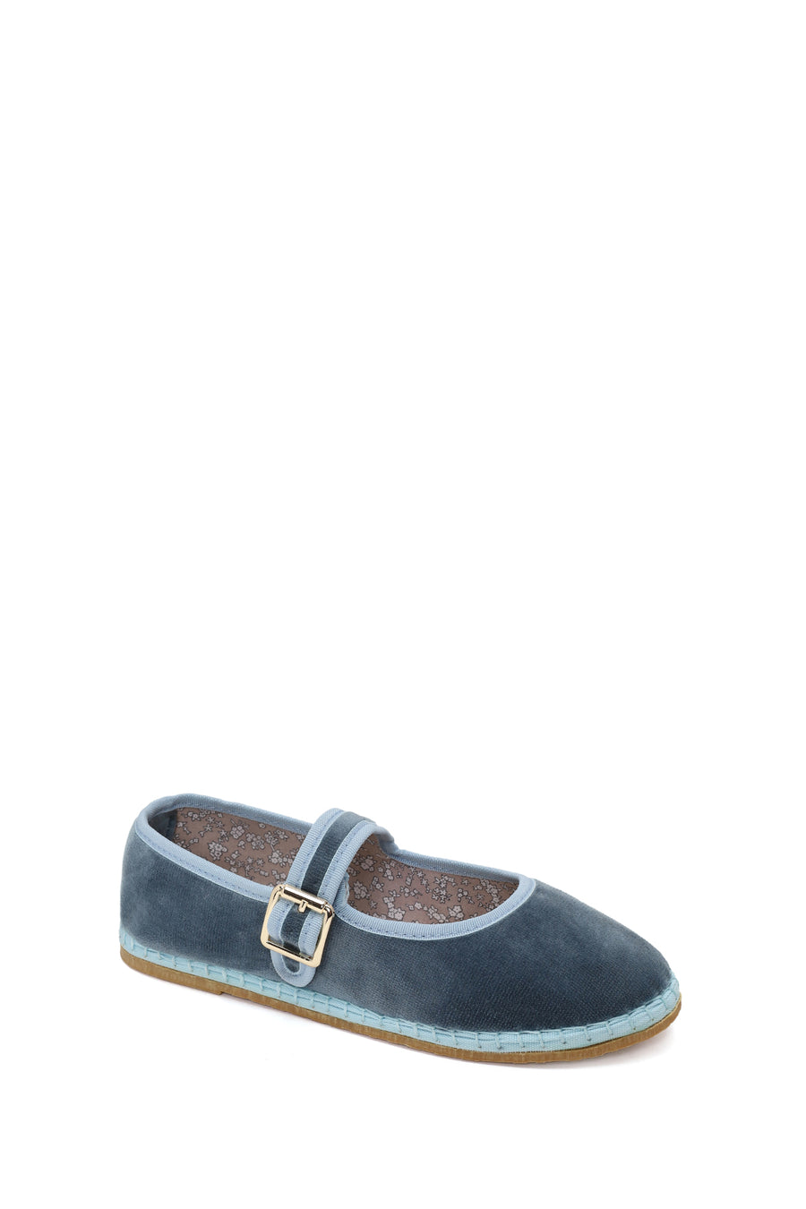 Woman Blue Buckled Fabric Mary Jane Ballerine flats