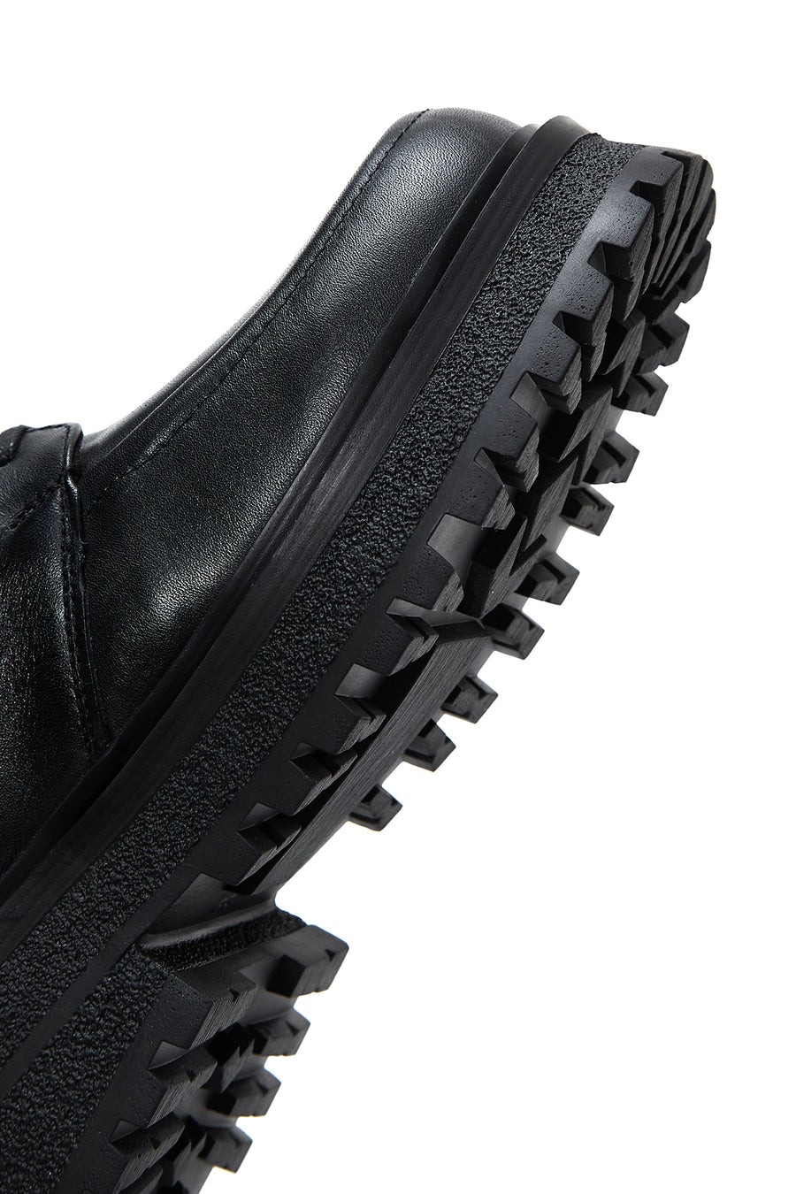 Women's Black Leather Zippered Flat Boots