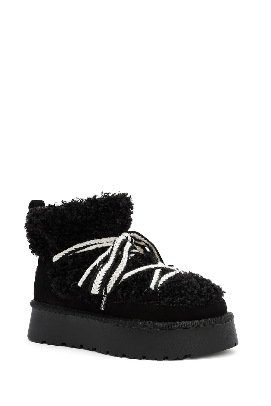 Women's Black Thick-Soled Fur-Lined Leather Boots