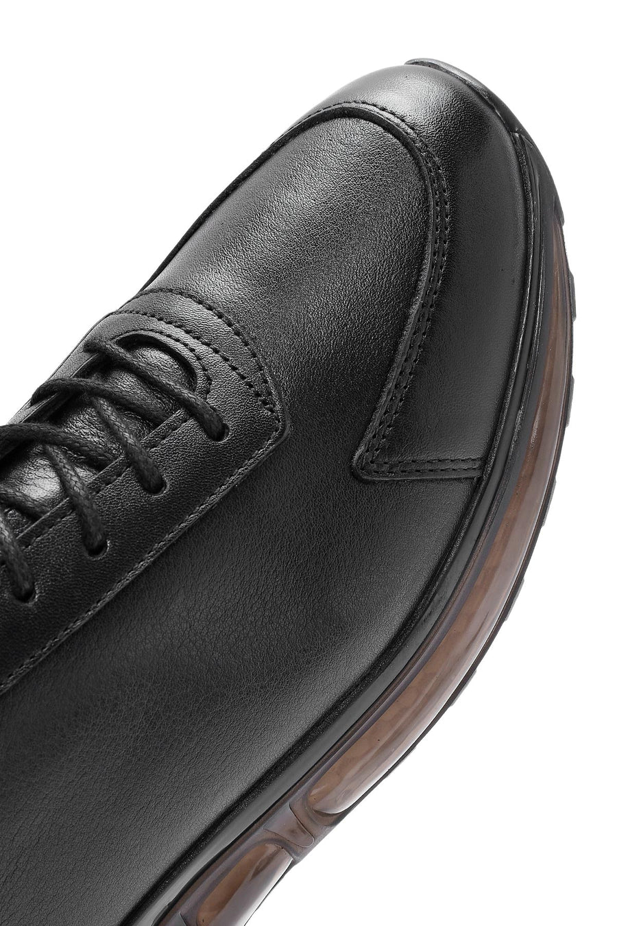 Erkek Siyah Bağcıklı Deri Sneaker