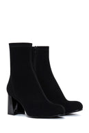 Women's Black Leather Suede Heeled Boots | Derimod