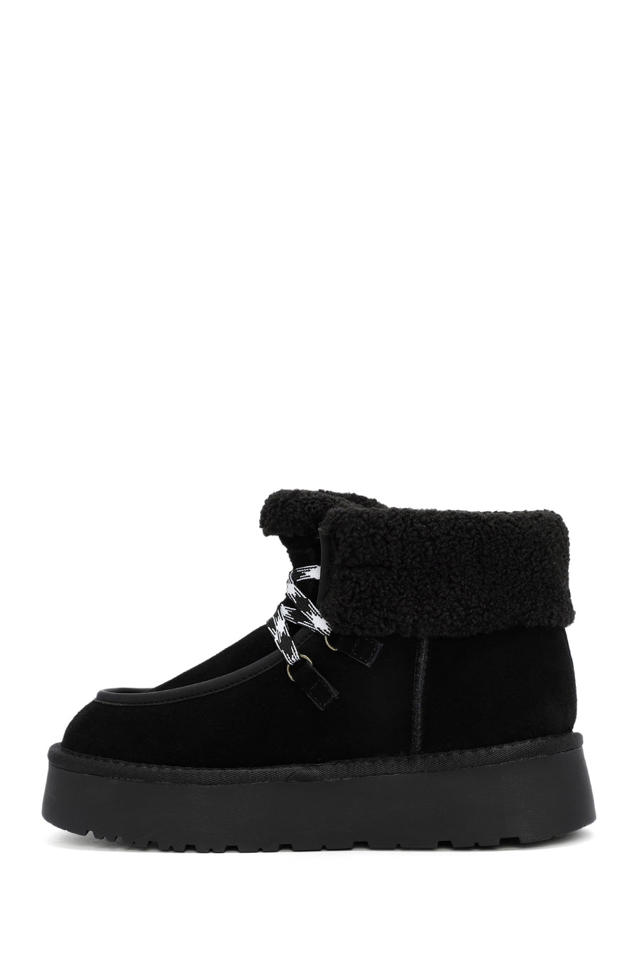 Women's Black Thick-Soled Fur Suede Leather Boots