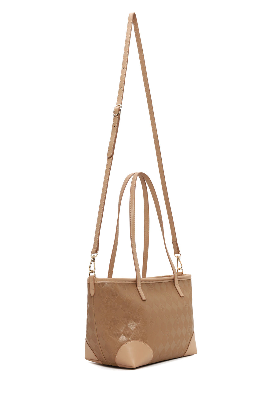Woman Beige Long-Strap Printed Shoulder Bag