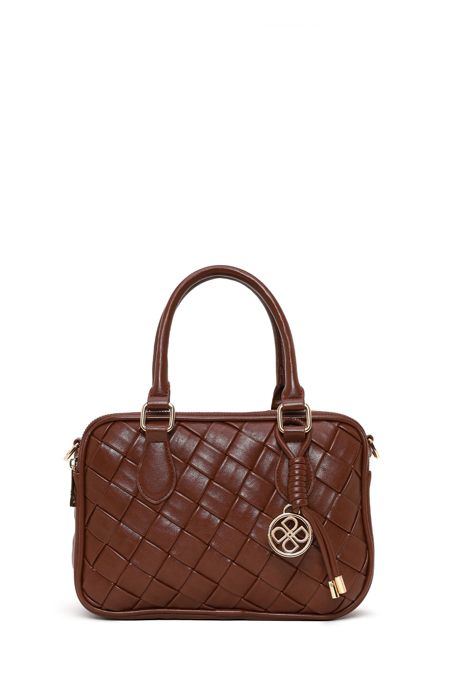Woman Brown Braided Long-Strap Shoulder Bag