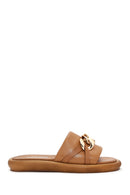 Women's Tan Leather Comfort Slippers | Derimod