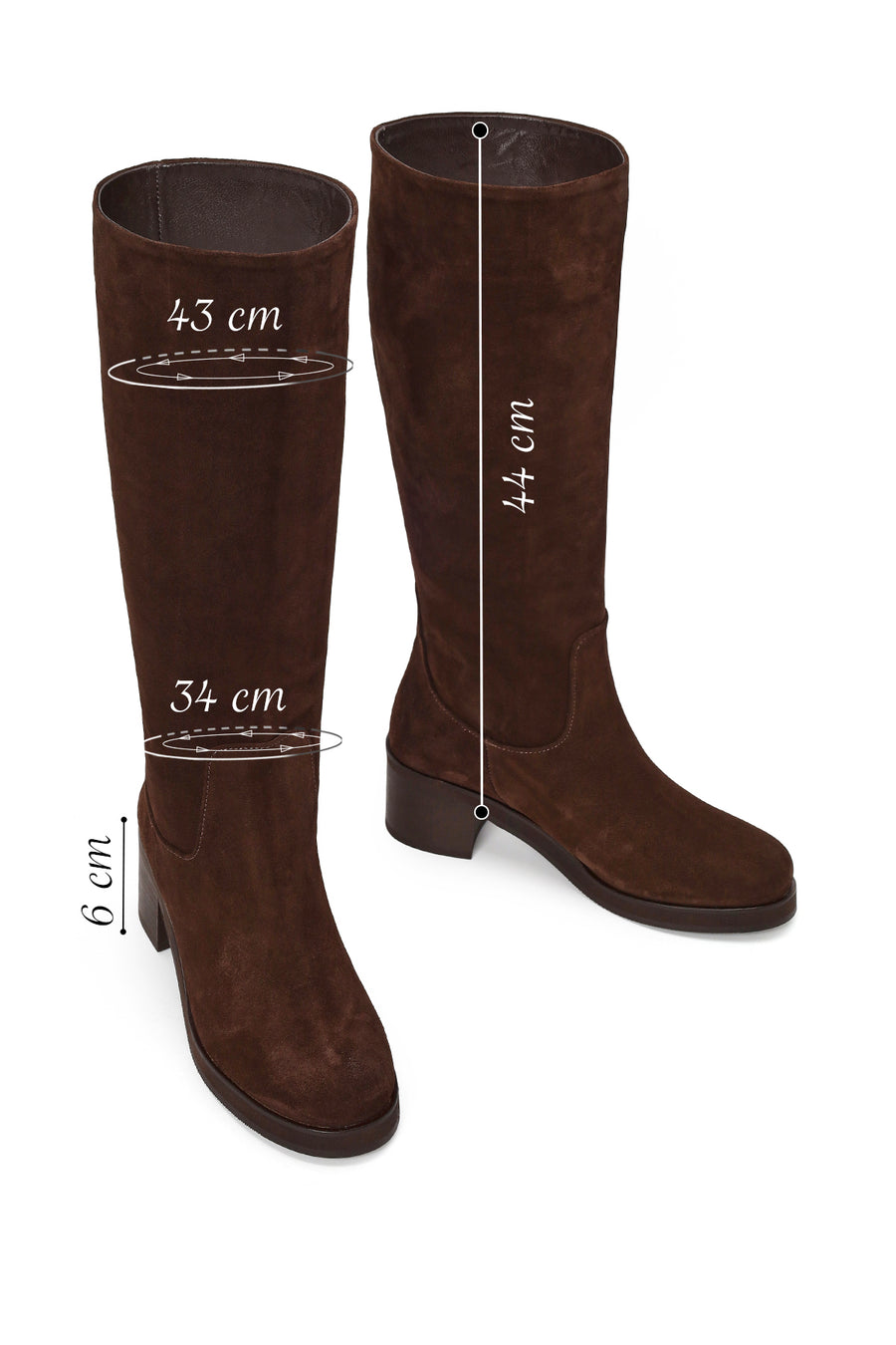 Woman Brown Thick Heeled Suede Boots