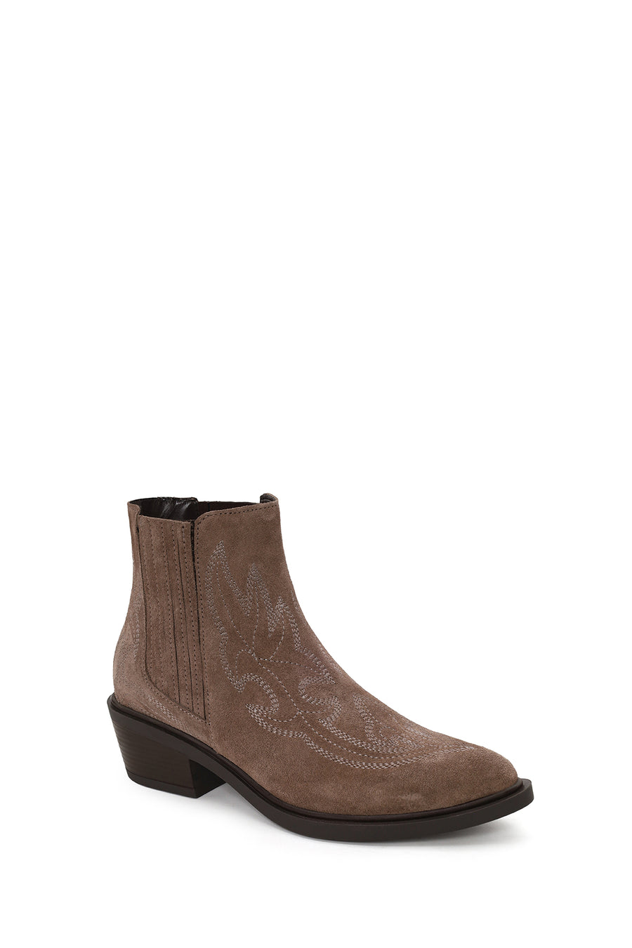 Woman Mink Short Chunky-Heeled Embroidered Suede Cowboy Boots