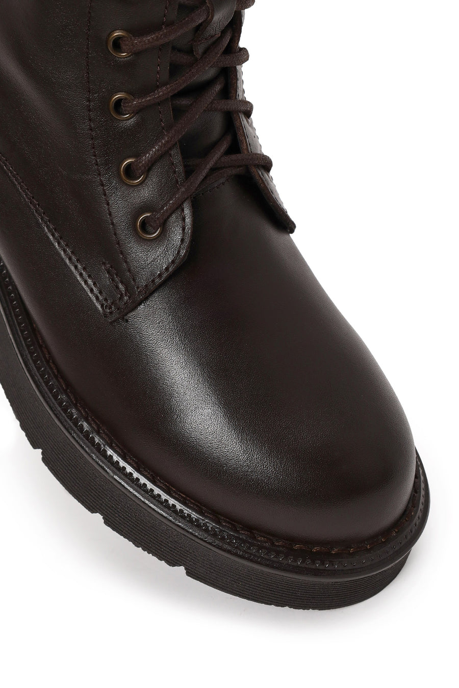 Woman Brown Zip Closure Thick-Soled Leather Combat Boots