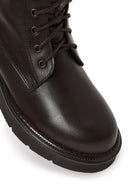 Woman Brown Zip Closure Thick-Soled Leather Combat Boots | Derimod