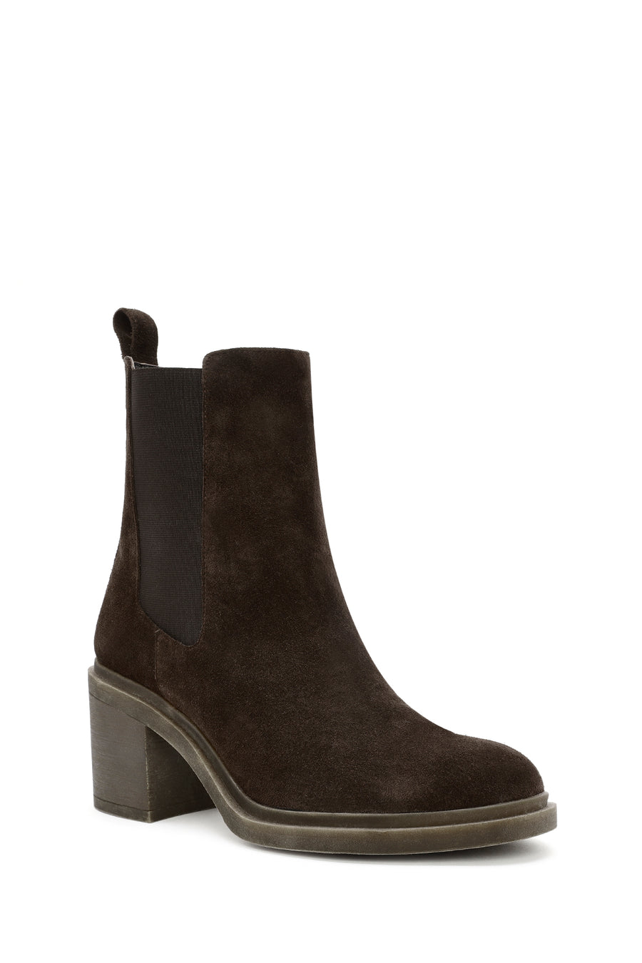 Woman Brown Chunky Heel Suede Leather Chelsea Boots