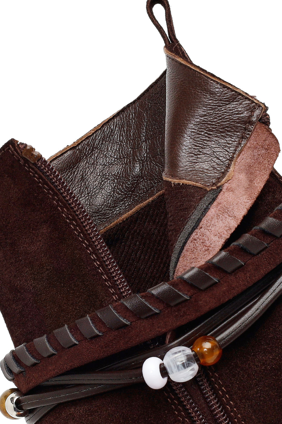 Woman Brown Zip Closure Chunky-Heeled Suede Leather Boots