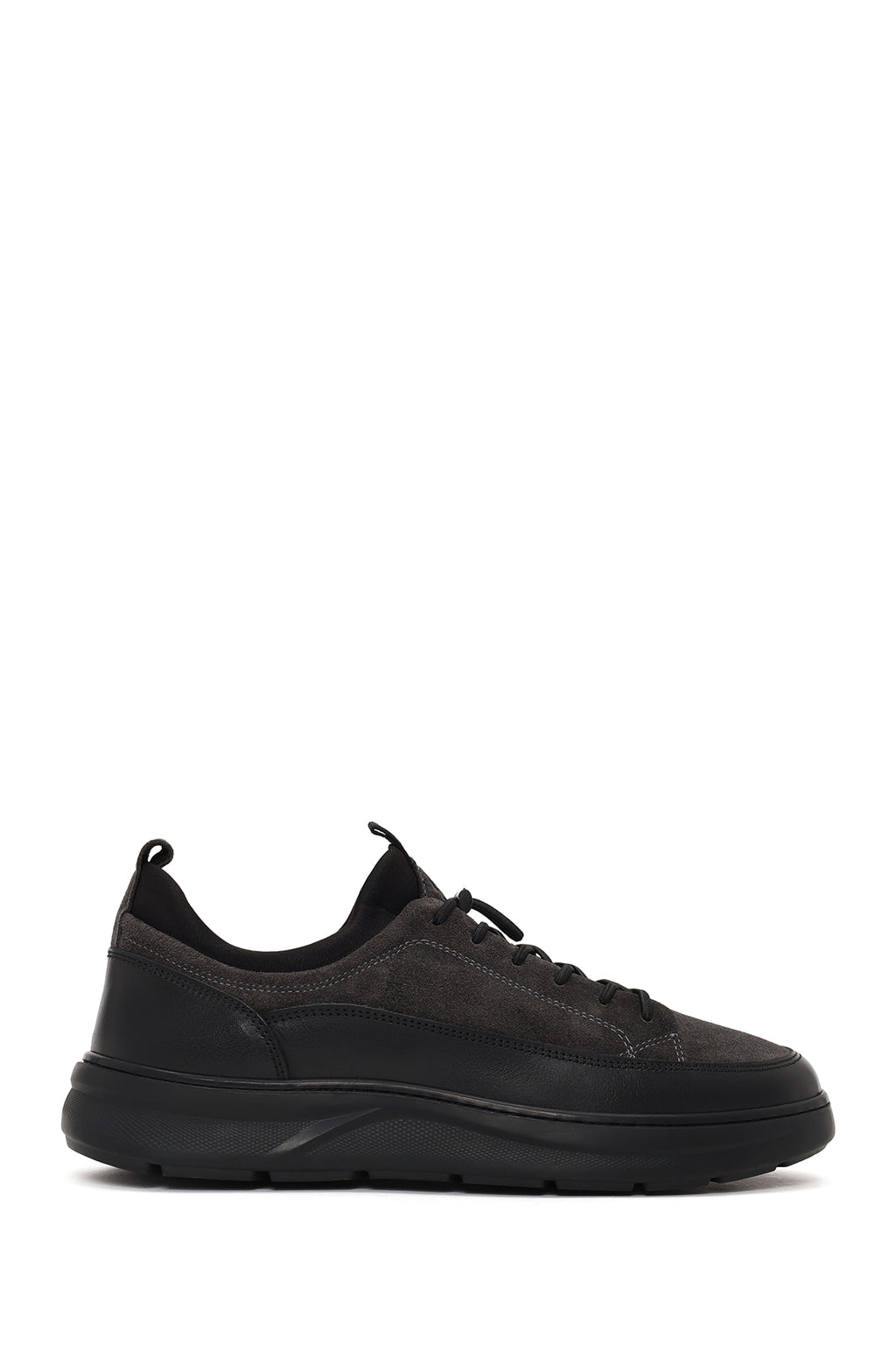 Erkek Gri Bağcıklı Kalın Tabanlı Deri Sneaker