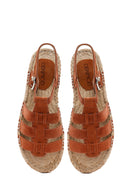 Women's Brown Buckled Suede Leather Espadrille Sandals | Derimod