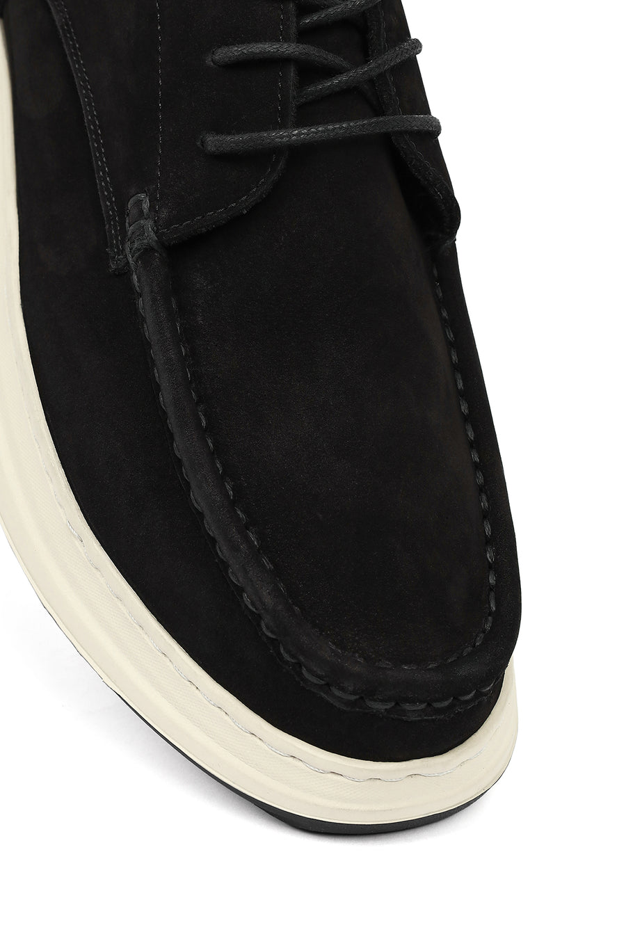 Men's Black Lace-Up Chunky Sole Nubuck Leather Casual Shoes