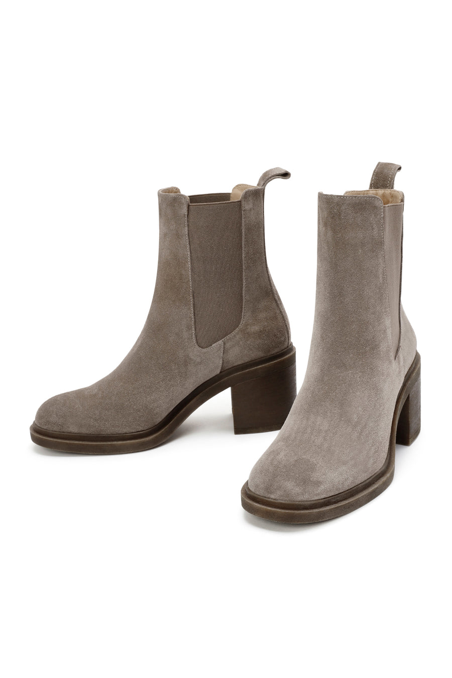 Women's Mink Chunky Heel Suede Leather Chelsea Boots