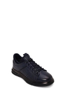 Male Navy Blue Lace-Up Leather Sneaker | Derimod
