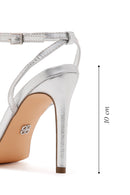 Women's Grey Metallic Ankle Strap High Thin Heel Sandals | Derimod