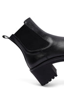 Woman Black Chunky Heels Leather Chelsea Boots | Derimod