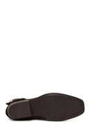 Woman Brown Buckled Short Thick-Heeled Suede Boots | Derimod