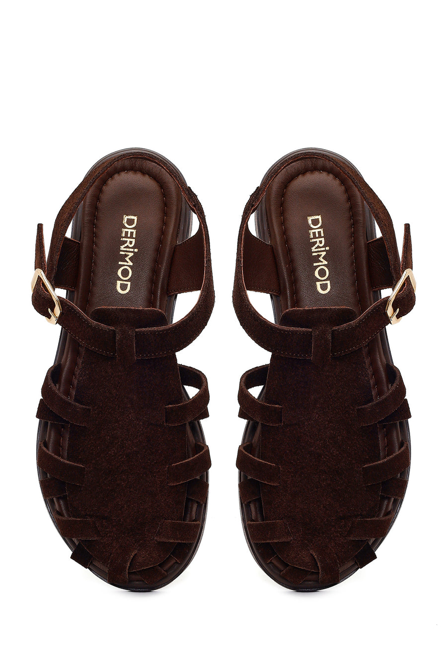 Woman Brown Ankle Buckle Suede Sandal