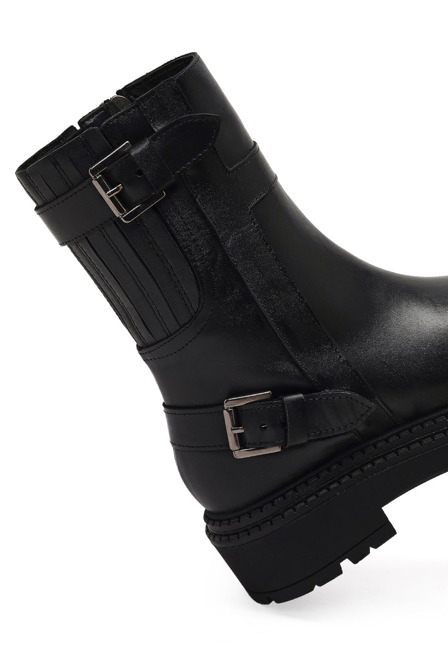 Women's Black Zippered Thick-Soled Leather Boot