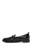 Women's Black Buckle Detailed Leather Masculine Loafer | Derimod