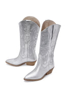 Women's Silver Leather Patterned Cowboy Boots | Derimod