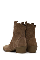 Woman Walnut Thick Heeled Suede Cowboy Boots | Derimod