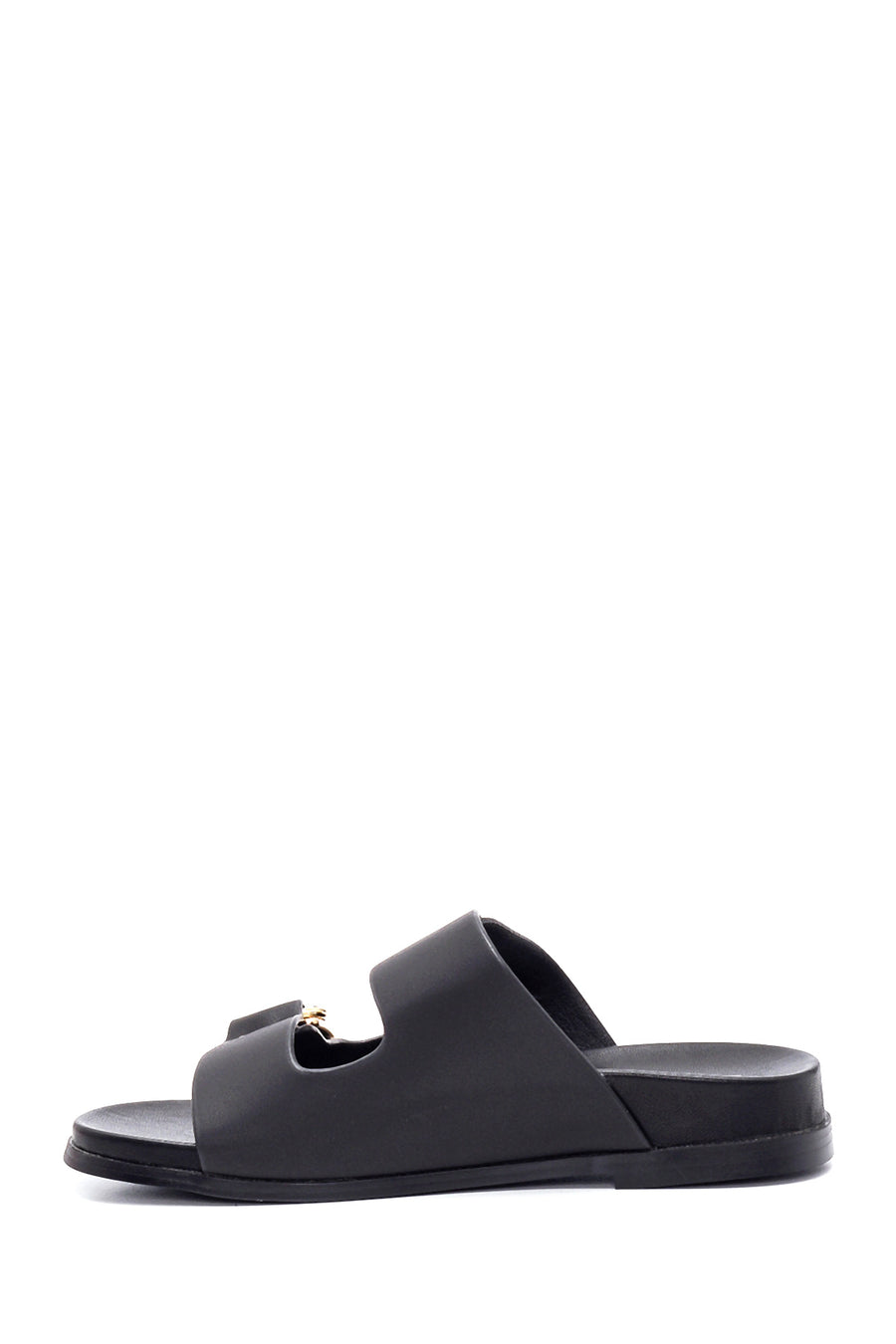 Women's Black Double Buckle Slippers