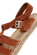 Women's Brown Buckled Suede Leather Espadrille Sandals | Derimod
