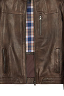 Oscar Male Brown Zippered Leather Jacket | Derimod