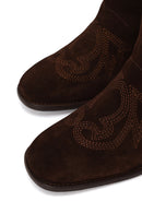 Woman Brown Thick-Heeled Patterned Suede Cowboy Boots | Derimod