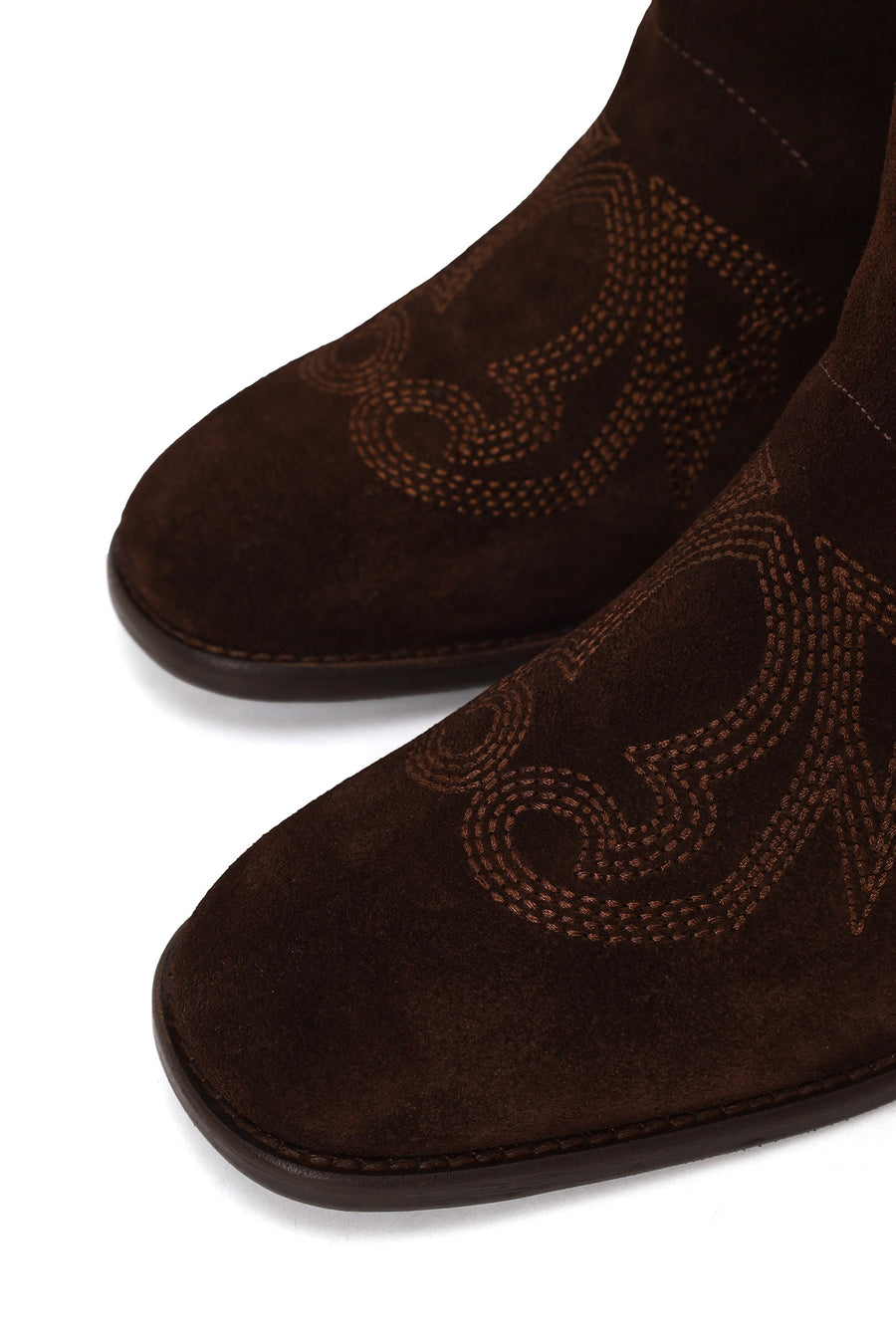 Woman Brown Thick-Heeled Patterned Suede Cowboy Boots
