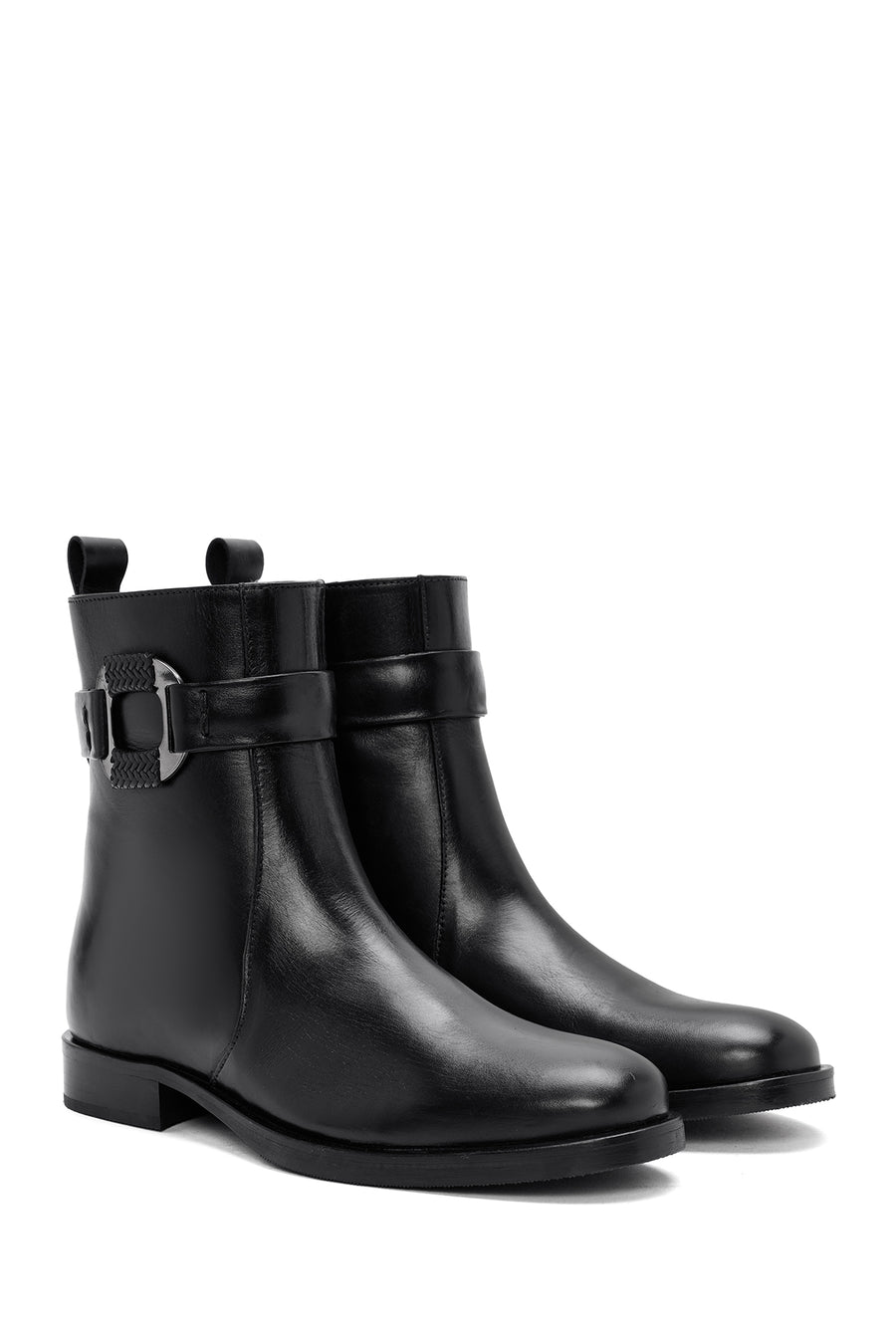 Women's Black Zippered Leather Boots
