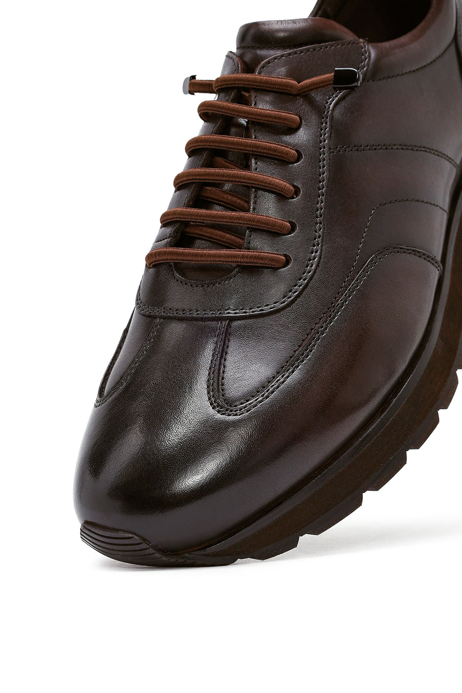 Erkek Kahverengi Bağcıklı Deri Casual Sneaker
